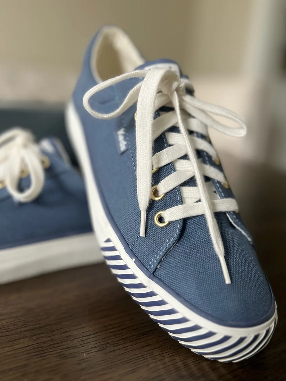 Keds Jump Kick Majestic Stripey Sneakers Blue Canvas Women’s 8